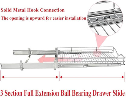 DINDON Pull Out Cabinet Organizer (14" W x 21" D), Pull Out Drawers for Kitchen Cabinets, Cabinet Pull Out Organizer 1 Tier Heavy-Duty Slide Out Shelf Wire Basket for Base Cabinet, Chrome