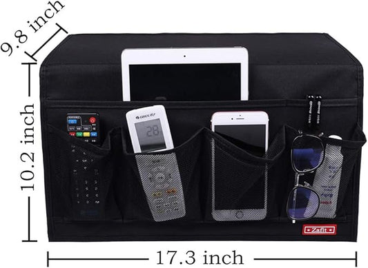 Zafit Bedside Storage Organizer - 6 Pockets, Table Cabinet Caddy for Remotes, Phone, Glasses (Black)