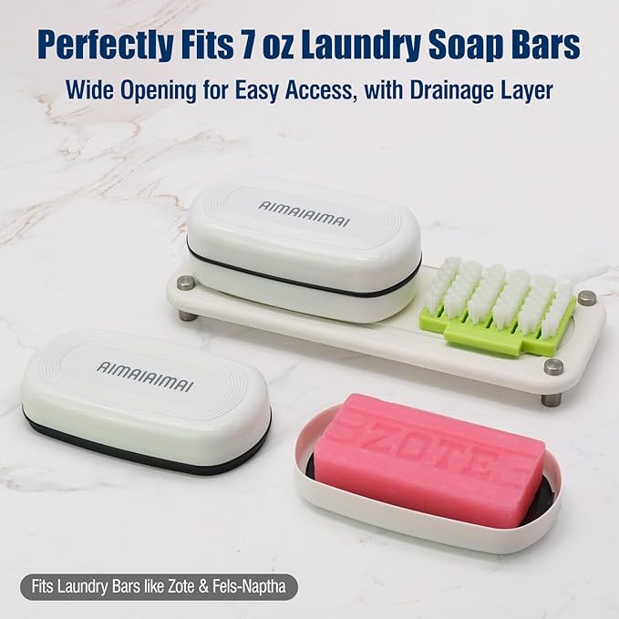 AIMAIAIMAI Shampoo Bar Holder Travel Case for Two Bars – Compatible with Kitsch Solid Shampoo & Conditioner Bars, Large Soap Container for Bathroom or Travel (1 Pack, White Style A-Large)
