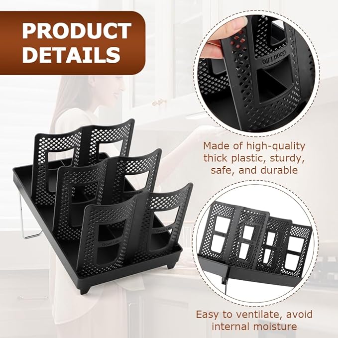 Paper Cup and Lid Holder, Coffee Cup Holder Organizer, 6-Slot Disposable Cups Dispenser with Stand for Coffee Stations, Kitchens, Bars, Restaurants, Lounges(Color:Black)