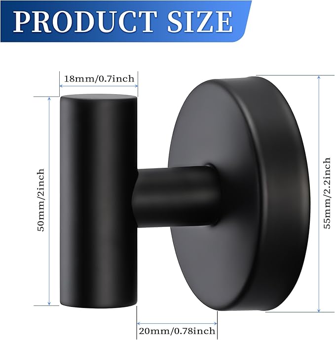 warlve Suction Cup Hooks No Drill Stainless Steel Shower Hooks Towel Hook Robe Hook Heavy Duty on Smooth and Non-Porous Surfaces in Bathrooms Kitchen Bedroom (2, Matte Black)