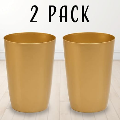 Mini Waste Basket - Pack of 2 Durable Small Plastic Garbage Trash Can Bin - Lidless Open-Top, Slim Profile for Compact Spaces - Suitable for Home, Bathroom, Office, Bedroom & More, Soft Brass
