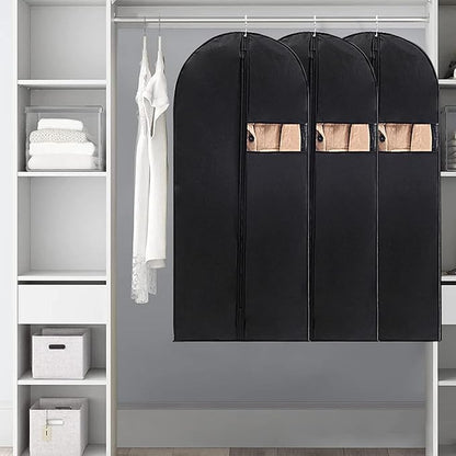 Garment Bag, 24'' x 55'' Suit Bag, 4 Packs, Dress Bags for Gowns, Garment Bags for Travel, Travel Garment Bag, Garment Bags for Hanging Clothes, Washable Suit Cover for Suits, Coats (Black)