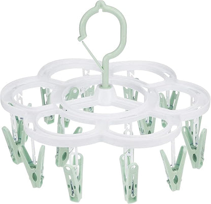 Clothespin Rack Laundry Drying Rack,Clothes Hangers with 16 Clips,Clip Hanger Drip Hanger for Drying Underwear,Baby Clothes,Socks,Bras,Towel,Pants,Hat,Scarf,Cloth Diapers,Gloves (Light Green)