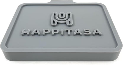 Happitasa Silicone Soap Dish Tray and Sponge Holder with Drain Chute, Pack of 2 | Bathroom and Kitchen Sink Organizer Caddy (Grey, 5.2"x4", 7.2 Ounces)