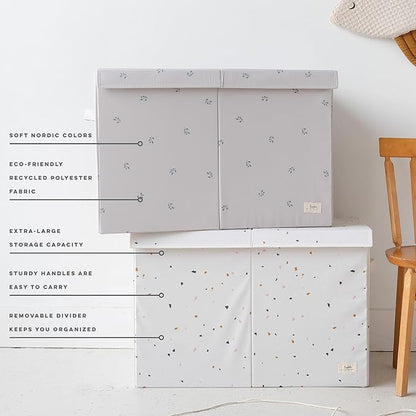 3 Sprouts Recycled Fabric Toy Chest Storage Box - Extra Large Toy Storage Box, Sturdy Toy Bins - Kids Organizer for Bedroom - Toybox Basket with Lid for Kids, Toddlers, Boys, Girls - Terrazzo Cream