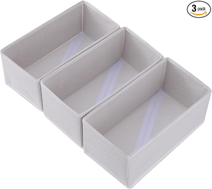 Drawer Organizer Set of 3 Pack White, 11"x5.5"x4.8" Foldable Fabric Storage Boxes, Underwear Socks Dividers for Dresser Closet Bra Panties Stockings Leggings