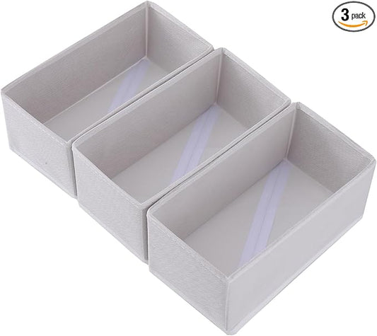 Drawer Organizer Set of 3 Pack White, 11"x5.5"x4.8" Foldable Fabric Storage Boxes, Underwear Socks Dividers for Dresser Closet Bra Panties Stockings Leggings