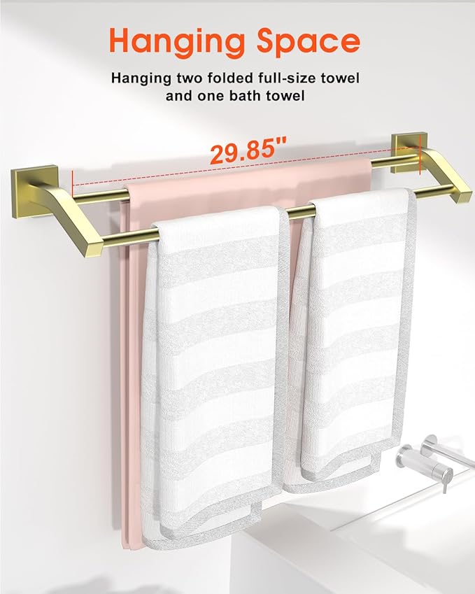 Alise Bath Double Towel Bars Towel Racks for Bathroom,Wall Mount Towel Holder Heavy Duty SUS304 Stainless Steel Towel Hanger Rail,Gold Finish 32-Inch