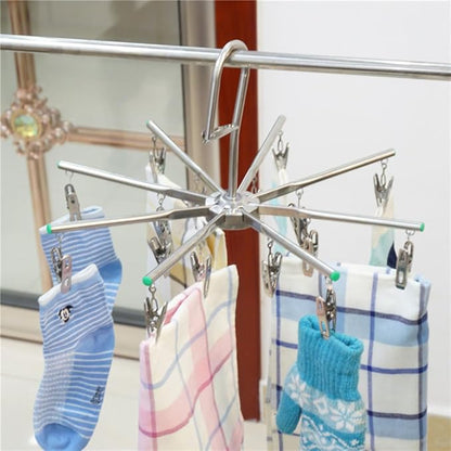 PRETYZOOM Laundry Clip and Drip Hanger with 16 Clips, Foldable Hanging Drying Rack for Hanging Socks, Diapers, Underwear, Towel