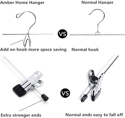 Amber Home 12 Pack Heavy Duty Add on Metal Pants Skirt Hangers, Stackable Add-on Metal Clothes Hangers with 2-Adjustable Clips, Cascading Clip Hangers Space Saving for Jeans, Slacks