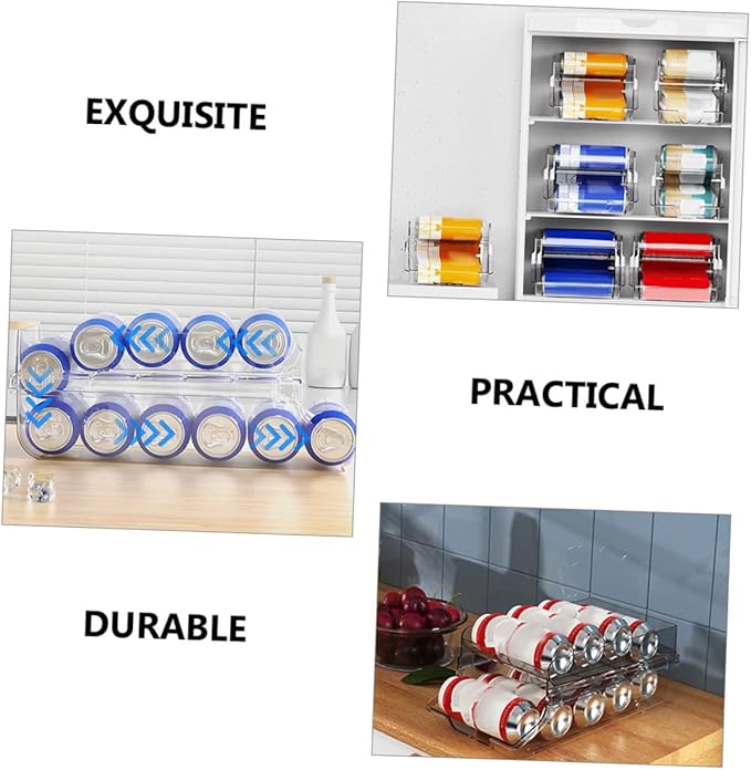 Mobestech Beverage Can Dispenser Clear Soda Storage Rack Double Organizer for Refrigerator Efficient Drink Holder for Pantry Space Saving Canned Drinks Storage
