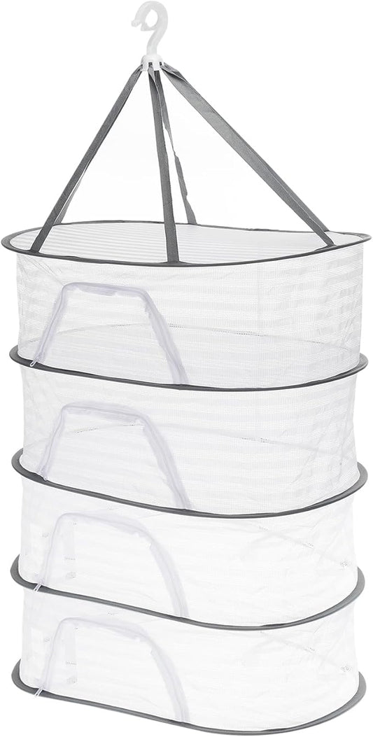 PATIKIL Folded Mesh Clothes Hanging Dryer, 4-Tier Sweater Drying Rack Folding Laundry Drying Rack for Indoor, Outdoor, Sweater, Clothing, 23.6" x 15.7" x 49.6"