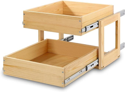 Pull Out Cabinet Organizer, 23''W×21''D×16''H Soft Close Slide Out Wood Drawer Shelves Storage for Kitchen, 2-Tier, Finished, Heavy-Duty, Bottom Assembly