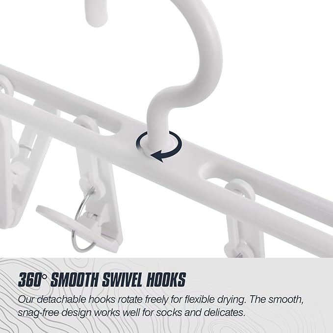 Domiella 3-Pack Sock Drying Rack, Hanging Clothes Hanger with 8 Hooks, 360° Rotating Windproof Laundry Hanger for Socks, Towels, Underwear, Baby Clothes, Gloves