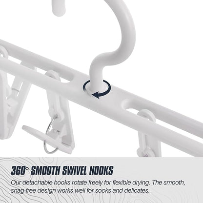 Domiella 3-Pack Sock Drying Rack, Hanging Clothes Hanger with 8 Hooks, 360° Rotating Windproof Laundry Hanger for Socks, Towels, Underwear, Baby Clothes, Gloves