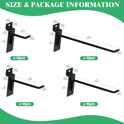 40Pcs 2/4/6/8 Inches Black Slatwall Panel Hooks Assortment Set, Heavy Duty Slat Wall Hanging Display Hooks Pegboard Hanger Hook for Garage Shop Retail (Wire Dia 5.6mm/0.22”)