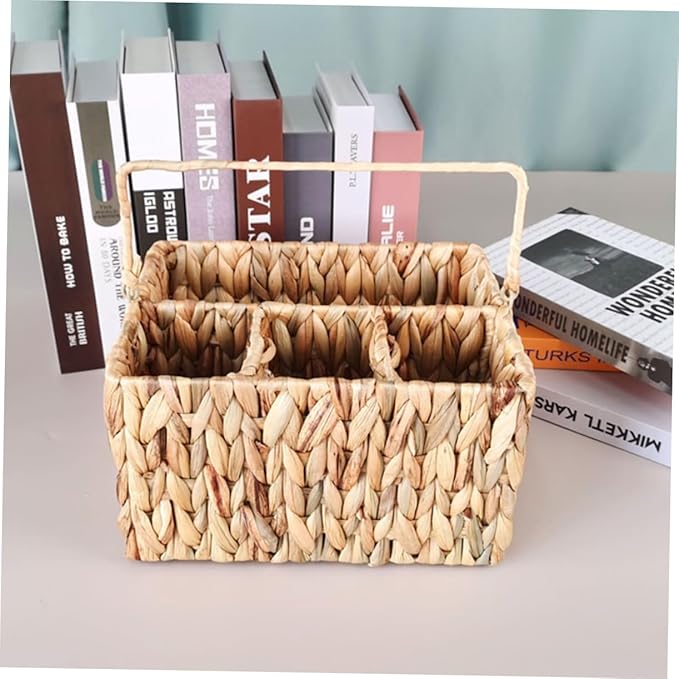 Divided Cutlery Holder Utensil Organizer Basket for Kitchen and Bathroom Storage with Handle for Spoons and Forks Practical Woven Design