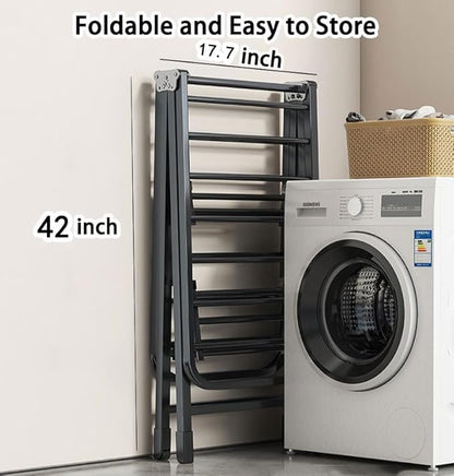 Heavy Duty Clothes Drying Rack Foldable with Wheels, 71'' Extra-Thick Metal Laundry Dryer Stand, 27 Rods Free-Standing for Indoor/Outdoor Windproof Use (17.7" D x 71" W x 42" H)