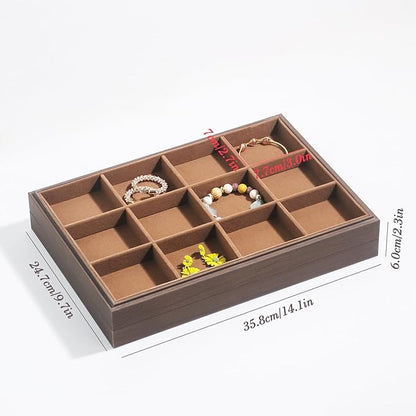 2Pcs/Set Wood Jewelry Organizer Tray, Stackable 12 Grid Jewelry Display Tray for Drawer, Rings Earring Storage Case, Necklace Accessories Display Holder for Store Selling or Home Show