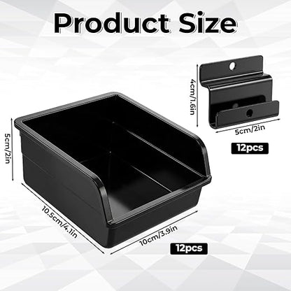 12 Pack Slatwall Bins, Slatwall Accessories Plastic Wall Mounted Storage Bins with Hooks Wall Storage Bin for Slat Walls Organizing Hardware, Garage, Craft Room, Tool Shed, Hobby Supplies