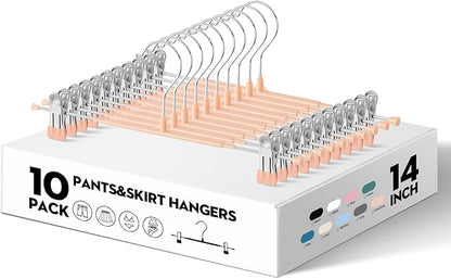 HWAJAN 10PACK 14Inch Pants Hangers with Clips Adjustable Skirt Hangers for Women Metal Non-Slip Trousers Hanger Heavy Duty Space Saving Clothes Hanger for Shorts,Jeans,Coral Pink