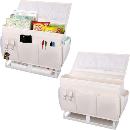 NINTHFIT Bedside Caddy for Dorm Bed Bedside Organizer, Bedside Storage with 10 Pockets and Power Strip Holder, Multifunctional Bedside Pocket for Home, College, Dorm, Bunk/Hospital/Crib Bed (Beige)