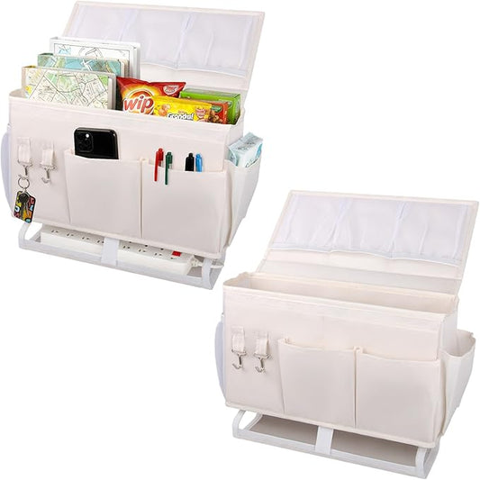 NINTHFIT Bedside Caddy for Dorm Bed Bedside Organizer, Bedside Storage with 10 Pockets and Power Strip Holder, Multifunctional Bedside Pocket for Home, College, Dorm, Bunk/Hospital/Crib Bed (Beige)