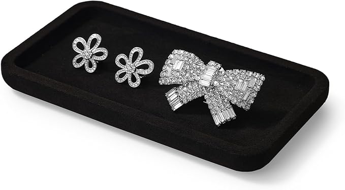 Woodten Microfiber Jewelry Display Flat Tray for Rings Earrings Necklace Bracelet, Jewelry Photograph Display Catchall Organizer Tray Dish(S,Black)