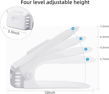 Shoe Slots Organizer, 20PCS Adjustable Double Layer Stack Shoe Rack, 50% Space-Saving Storage Rack Holder, White