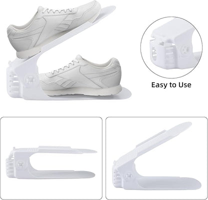 HOMOKUS Shoe Slots Organizer for Closet Organization, 20 Pack Adjustable Shoe Stacker Space Saver,Double Layer Shoe Rack Organizer Holder with 4 Different Height (White)