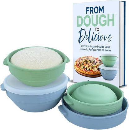 SAMATIZE Pizza Dough Proofing Containers with Lids – 4-Pack Silicone Stackable Boxes for Pizza Dough Balls – Airtight, BPA-Free Rising Buckets – Microwave & Freezer Safe Storage Set