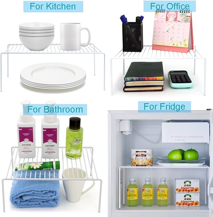 iPEGTOP Set of 2 Kitchen Cabinet Shelf Organizer, Medium (13 x 9.4 Inch) Bathroom Cabinet Organization Wire Shelf Rack, Rustproof Storage Space Saver Shelves for Countertops Pantries Utensils -White