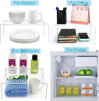 iPEGTOP Set of 2 Kitchen Cabinet Shelf Organizer, Medium (13 x 9.4 Inch) Bathroom Cabinet Organization Wire Shelf Rack, Rustproof Storage Space Saver Shelves for Countertops Pantries Utensils -White