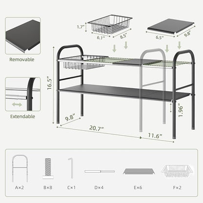 NETEL Under Sink Organizers and Storage, 2 Tier Expandable Under Cabinet Organizer Shelf with 2 Baskets and 6 Panels, Expandable Shelf for Cupboard, Kitchen, Bathroom, Shoe Storage Rack