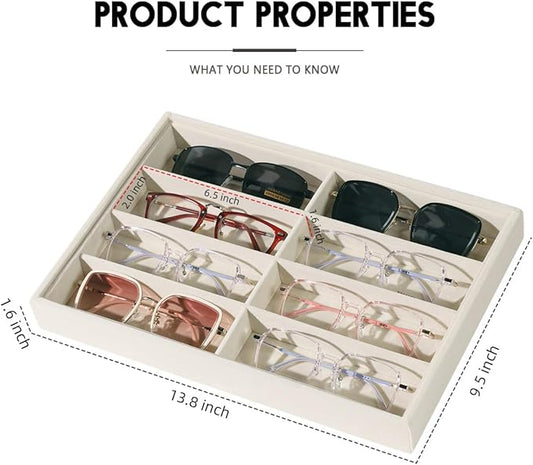 XHMQYC Glasses Holder Box Drawer Sunglass Organizer for Men Clear Wide Storage Case 8 Slots Multiple Reading Glasses Display, Beige Velvet