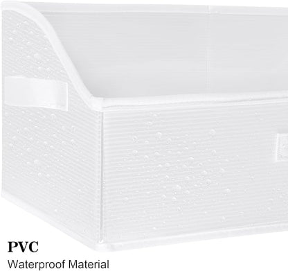 KEEGH Storage Bins for Closet Shelves Storage Basket for Shelves Waterproof Trapezoid Organizer Bin for Clothes with Handles, Beige, Set of 3