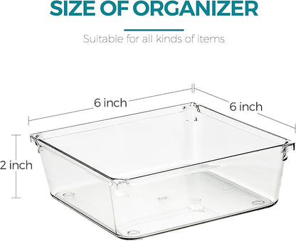 Ravinte Decor 4 Pack Drawer Organizer - 6" X 6" Clear Acrylic Storage Bins with Non-Slip Pads, Versatile Desk Tray for Makeup, Jewelry, Kitchen, Bathroom, and Office Organization