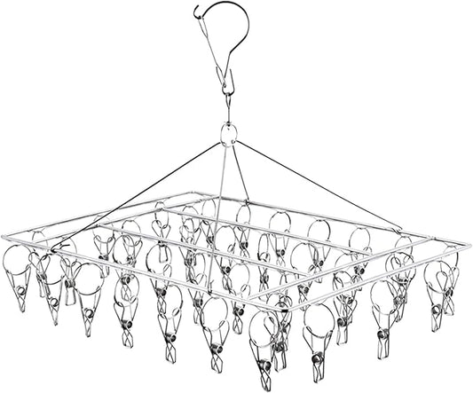 Stainless Steel Clothes Drying Rack with 36 Clips, 1 Pack, 360° Rotating Hanger, Windproof Design for Socks, Underwear, Baby Clothes, Towels, Lingerie, Scarves, Diapers, Laundry Drying Rack