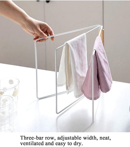Home Kitchen Countertop Dishcloth Drying Rack, 3 Arms Folding Dishcloth Holder, Hand Towel Stand Rack, White Dishcloth Storage Rack Size 10.83 x 0.98 x 9.84 Inch (White Folding Rag Rack)