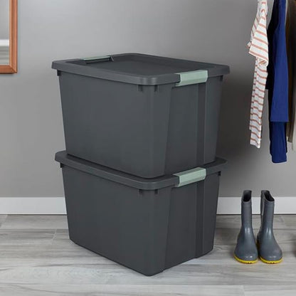 Sterilite 24 Pack 20 Gallon Latch Tote, Stackable Plastic Storage Bin Container, Gray/Green