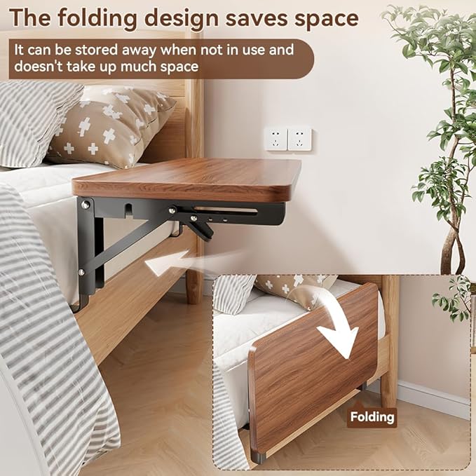 HomeBeyond Foldable Wooden Bedside Shelf, Simple Night Stand & Side Organizer for Phone, Tablet, Water Cup, Books – No-Hole Bedside Caddy for Easy Storage