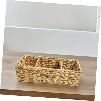 Woven Section Storage Basket Handwoven Organizer for Kitchen Cutlery Office Supplies Bathroom Essentials Compact Stylish Desktop Storage