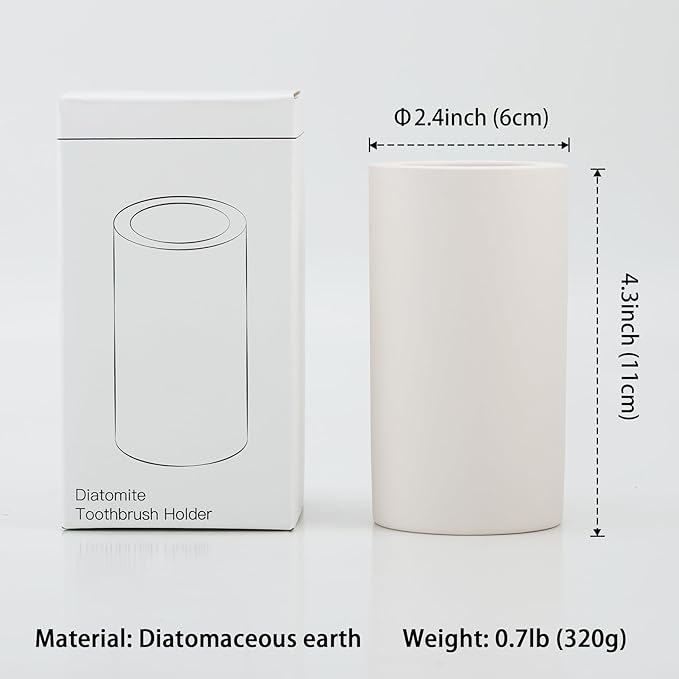 Coengwui Diatomite Toothbrush Holder for Bathroom Sink, Countertop Organizer, Quick Dry Stand Cup for Toothpaste, Razors, Makeup Brushes - Water-Absorbent & Quick-Drying (Beige, Height 4.3")