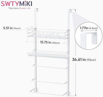 SWTYMIKI Over The Door Towel Racks for Bathroom - 5-Tier Wall Mounted Bathroom Towel Storage Organizer Holder with Metal Shelf, White
