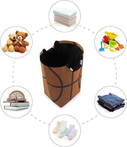 Laundry Hamper Basket Basketball Texture Brown Storage Basket Collapsible Clothes Hamper with Handle Nursery Hamper Blanket Basket for Dirty Clothes Living Room Bathroom