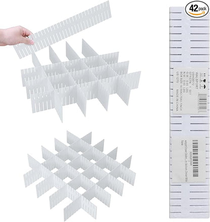ALBAD Plastic Drawer Dividers Adjustable Drawer Organizer Dividers Separator for Tidying Clutter/Cutlery/Underwear/Socks/Clothes/Dresses/Boxes/Bins in Kitchen Bathroom Bedroom Office