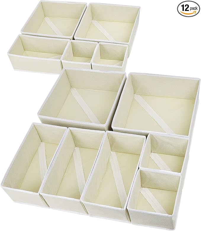 Drawer Organizer Clothes, Foldable Fabric Dresser Organizer Closet Organizers and Storage Box for Underwear,Folded Clothes,Baby Clothing,Socks,Bra,Towels,Ties(12 Pack,Yellow)
