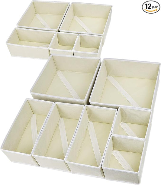 Drawer Organizer Clothes, Foldable Fabric Dresser Organizer Closet Organizers and Storage Box for Underwear,Folded Clothes,Baby Clothing,Socks,Bra,Towels,Ties(12 Pack,Yellow)