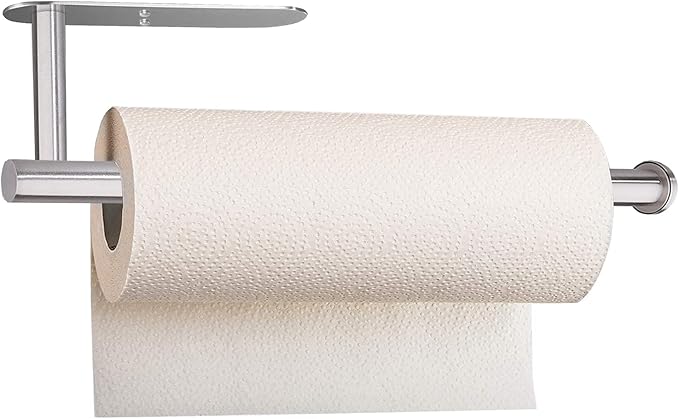 Paper Towel Holder Under Cabinet - Wall Mount Paper Towel Holder Self Adhensive Easy Tear Bathroom Wall Mounted Horizontal or Vertical SUS304 Stainless Steel (Silver)